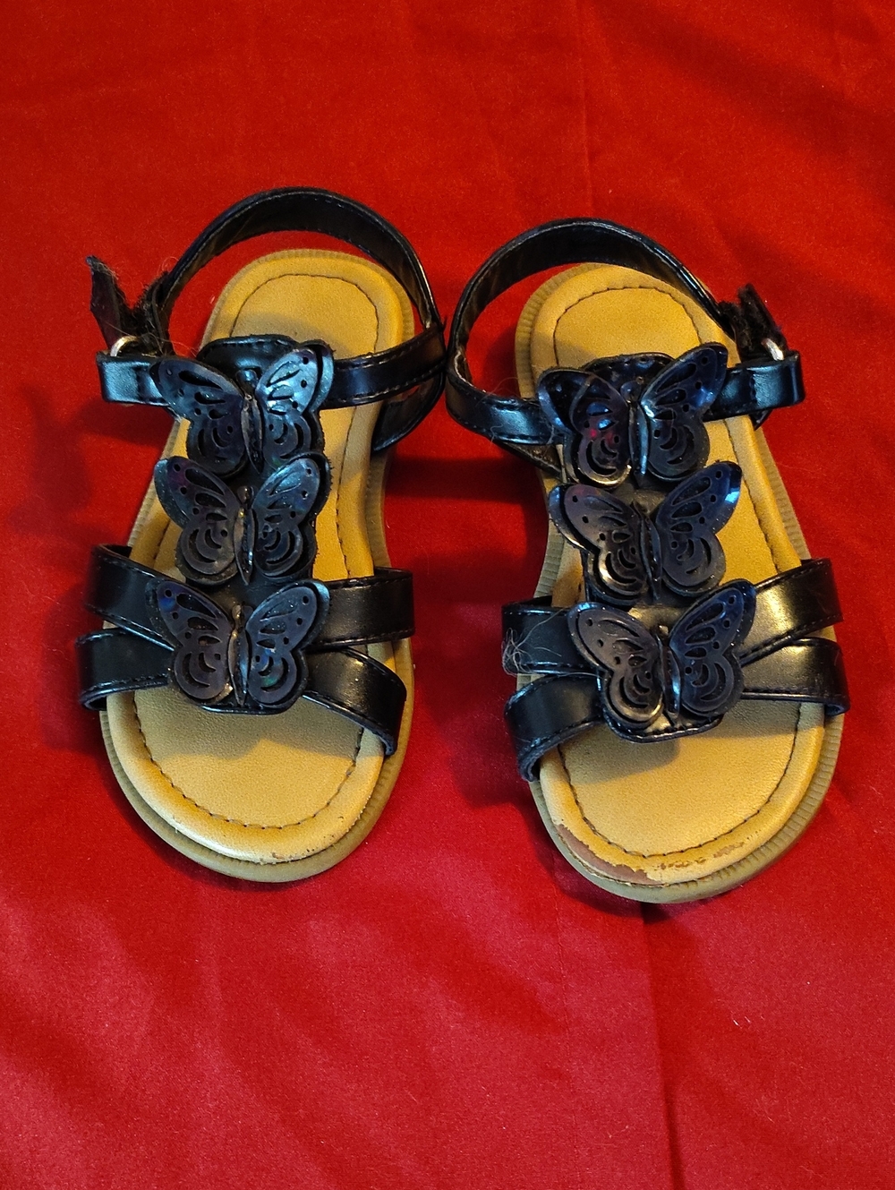 Sugar Black Butterfly Strap Sandals with Tan Insole